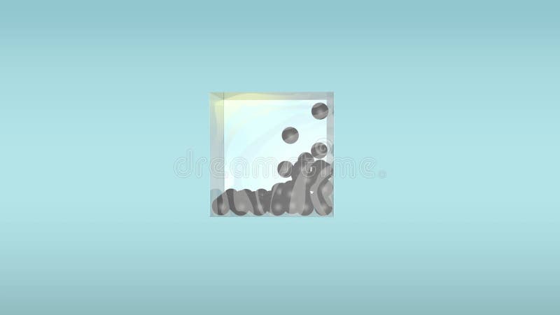 Le cube de verre est rempli de petites boules noires. illustration libre de droits