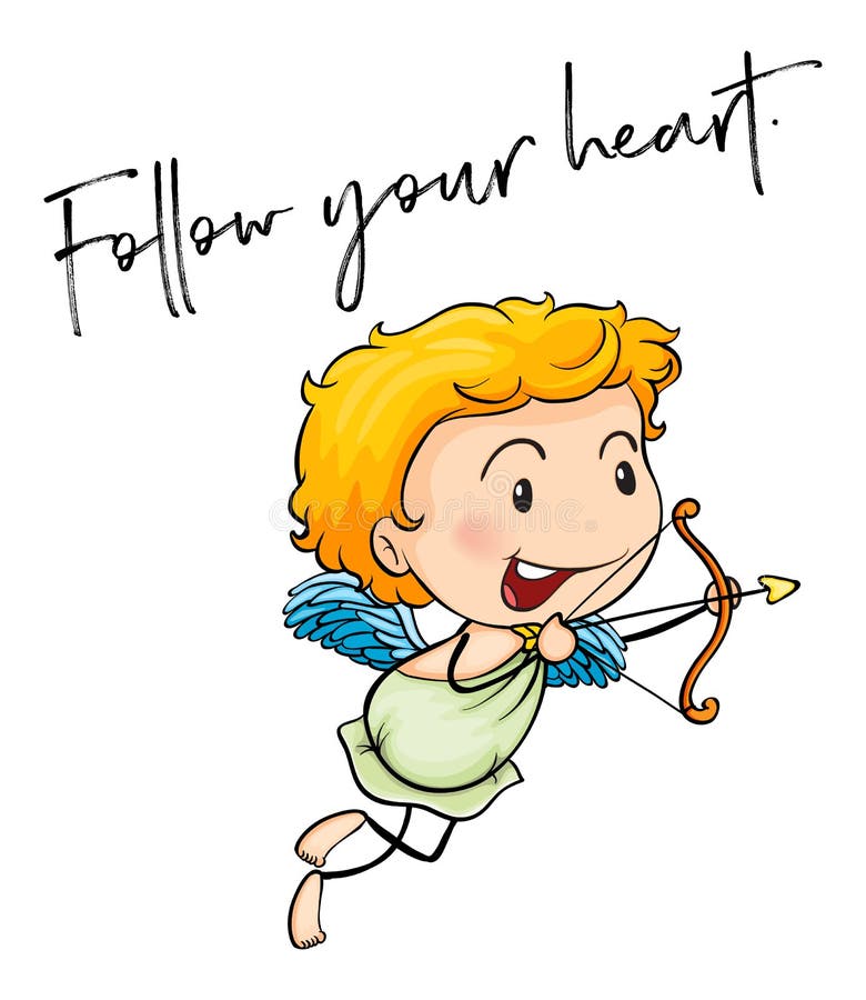 Le cupidon avec des mots suivent votre coeur illustration libre de droits Le cupidon avec des mots suivent votre coeur illustration libre de droits