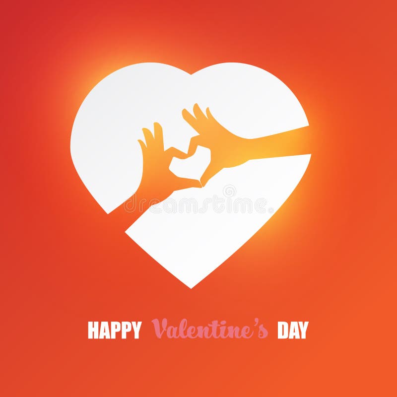 Le design de carte heureux de salutations de vecteur de jour de valentines avec deux mains fait le symbole de coeur dans la forme illustration libre de droits Le design de carte heureux de salutations de vecteur de jour de valentines avec deux mains fait le symbole de coeur dans la forme illustration libre de droits