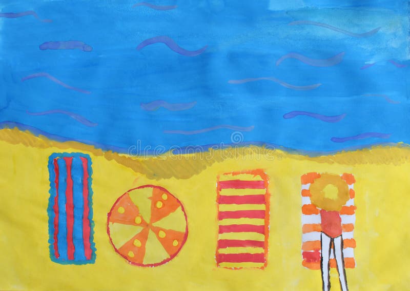 Le Dessin Des Enfants Repos Sur Le Bord De Mer La Fille