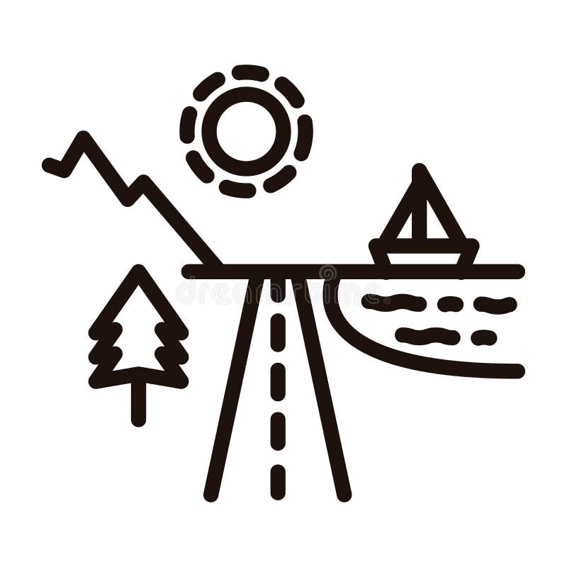 Le destinazioni di festa della montagna e della spiaggia si sono divise in strada con shinning del sole, albero, oceano e barca I illustrazione vettoriale Le destinazioni di festa della montagna e della spiaggia si sono divise in strada con shinning del sole, albero, oceano e barca I illustrazione vettoriale
