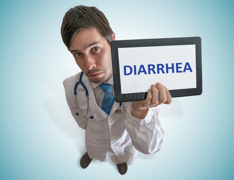 Le docteur montre le diagnostic de diarrhée sur le comprimé Vue à partir de dessus photos stock Le docteur montre le diagnostic de diarrhée sur le comprimé Vue à partir de dessus photos stock