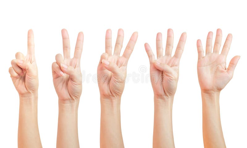 Le donne fanno il conto. utilizzo del simbolo delle dita. insieme numero uno due tre quattro cinque 1 2 3 4 5 isolato su bianco