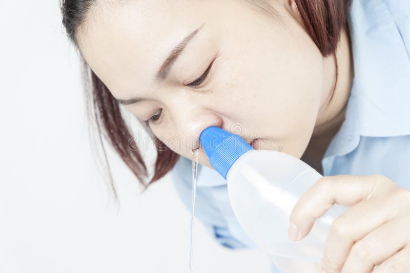 Process of Nasal clean by woman on white background. Process of Nasal clean by woman on white background