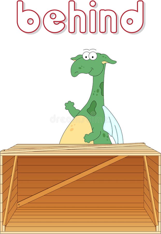 Le dragon de bande dessinée se tient derrière la boîte Grammaire anglaise dans la photo illustration libre de droits Le dragon de bande dessinée se tient derrière la boîte Grammaire anglaise dans la photo illustration libre de droits