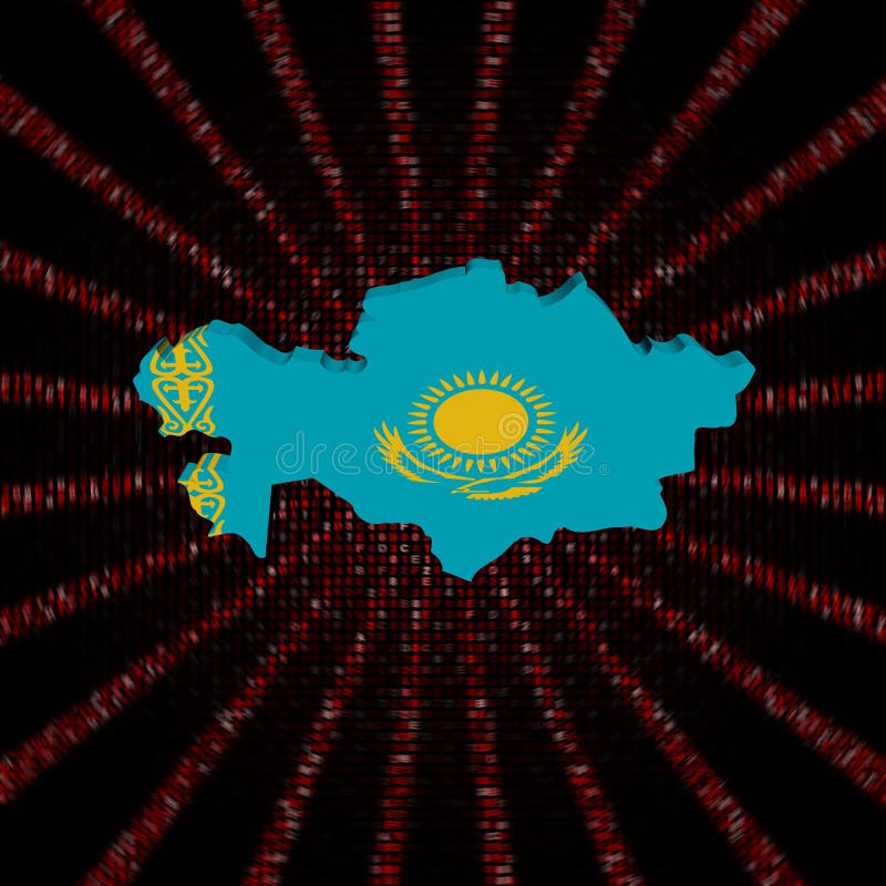 Le drapeau de carte de Kazakhstan sur le code rouge de sortilège a éclaté l'illustration illustration libre de droits Le drapeau de carte de Kazakhstan sur le code rouge de sortilège a éclaté l'illustration illustration libre de droits