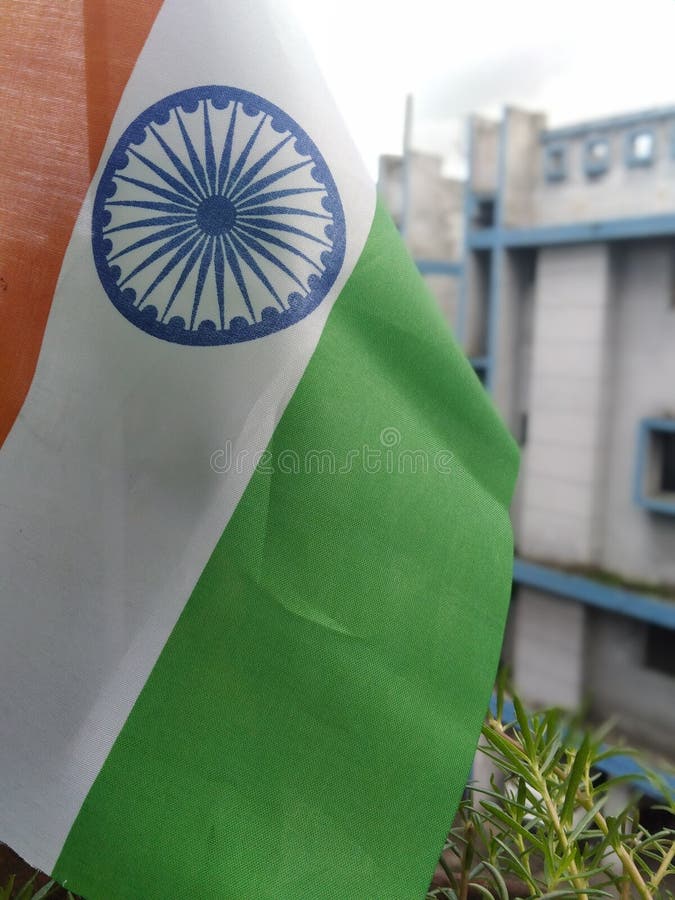 The National Flag of India is a horizontal rectangular tricolour of India saffron, white and India green; with the Ashoka Chakra, a 24-spoke wheel, in navy blue at its centre. It was adopted in its present form during a meeting of the Constituent Assembly held on 22 July 1947, and it became the official flag of the Dominion of India on 15 August 1947. The National Flag of India is a horizontal rectangular tricolour of India saffron, white and India green; with the Ashoka Chakra, a 24-spoke wheel, in navy blue at its centre. It was adopted in its present form during a meeting of the Constituent Assembly held on 22 July 1947, and it became the official flag of the Dominion of India on 15 August 1947.