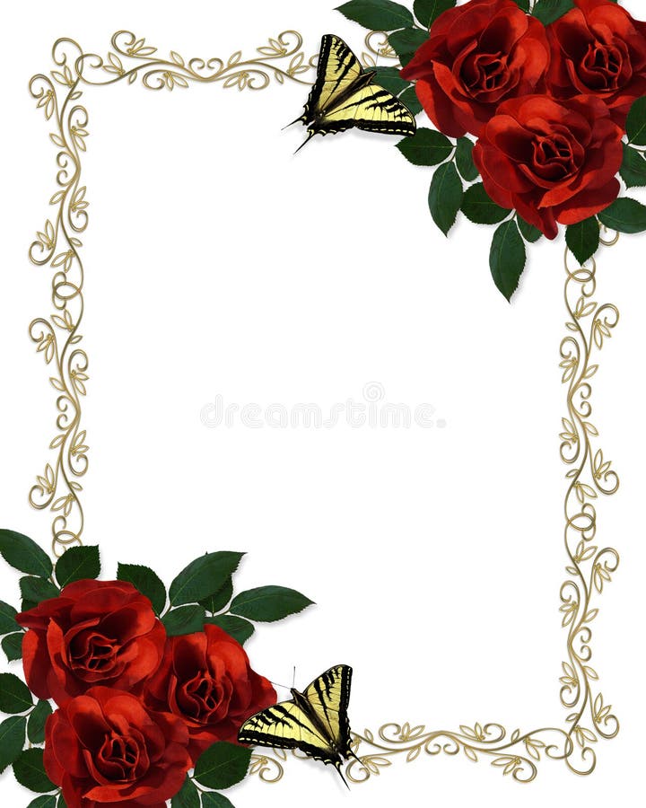 Le farfalle rosse delle rose delimitano l'invito di cerimonia nuziale illustrazione vettoriale Le farfalle rosse delle rose delimitano l'invito di cerimonia nuziale illustrazione vettoriale