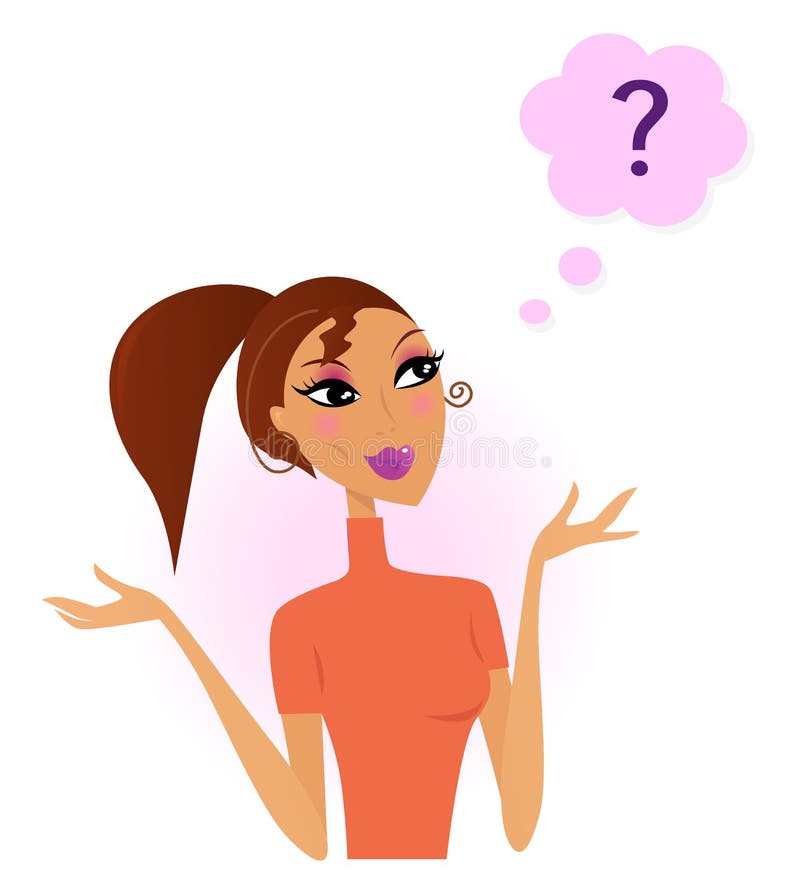 Le femme confus avec la question pensent dedans la bulle illustration de vecteur Le femme confus avec la question pensent dedans la bulle illustration de vecteur
