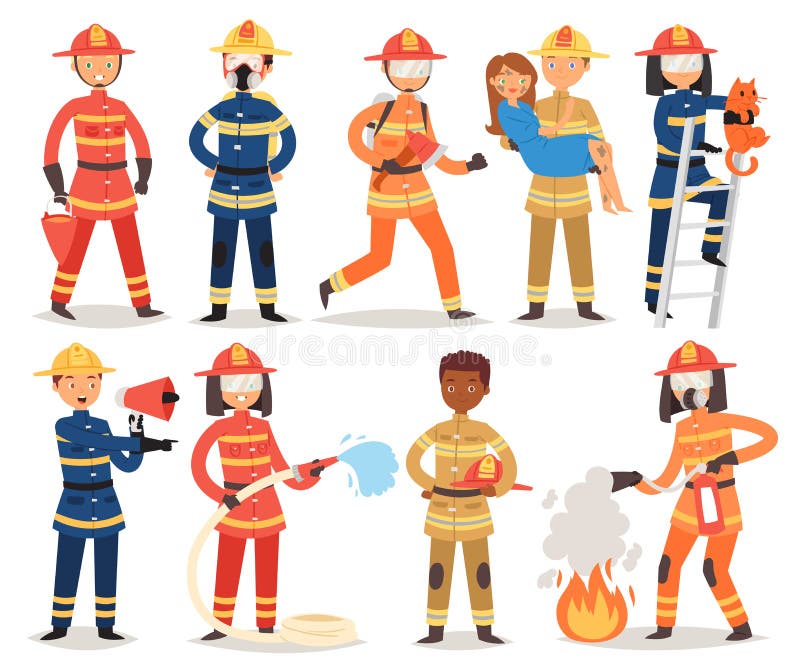 Le feu de lutte contre l'incendie de caractère de pompier de bande dessinée de vecteur de sapeur-pompier avec la bouche d'incendi illustration stock Le feu de lutte contre l'incendie de caractère de pompier de bande dessinée de vecteur de sapeur-pompier avec la bouche d'incendi illustration stock