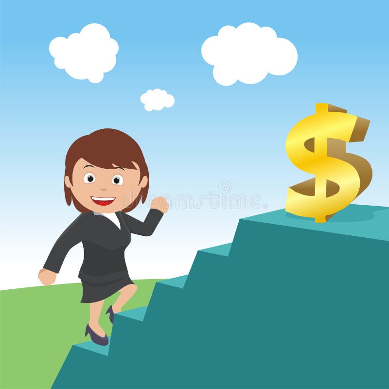 Le fonctionnement jusqu'à obtiennent des escaliers de symboles dollar illustration de vecteur Le fonctionnement jusqu'à obtiennent des escaliers de symboles dollar illustration de vecteur