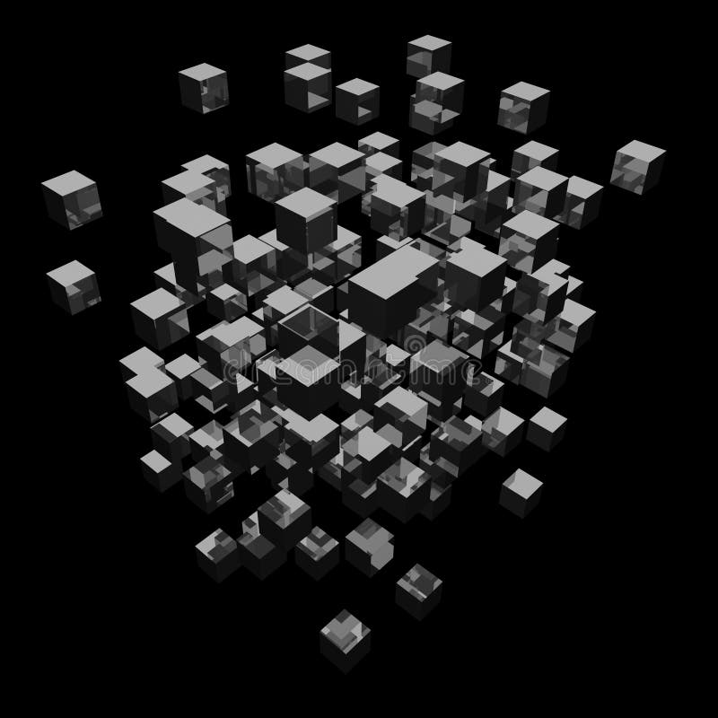 3d abstract background cubes explosion on black. 3d abstract background cubes explosion on black