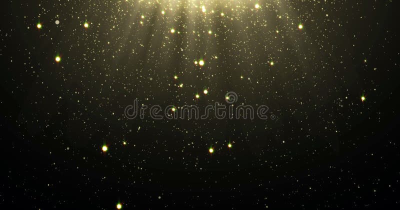 Le fond abstrait de particules de scintillement d'or avec les étoiles brillantes tombant vers le bas et la fusée légère ou l'écla Le fond abstrait de particules de scintillement d'or avec les étoiles brillantes tombant vers le bas et la fusée légère ou l'écla