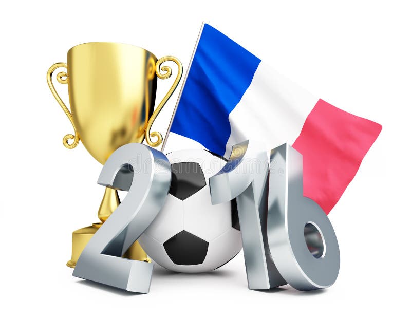 Le football 2016 de Frances, tasse d'or et drapeau des Frances illustration libre de droits Le football 2016 de Frances, tasse d'or et drapeau des Frances illustration libre de droits