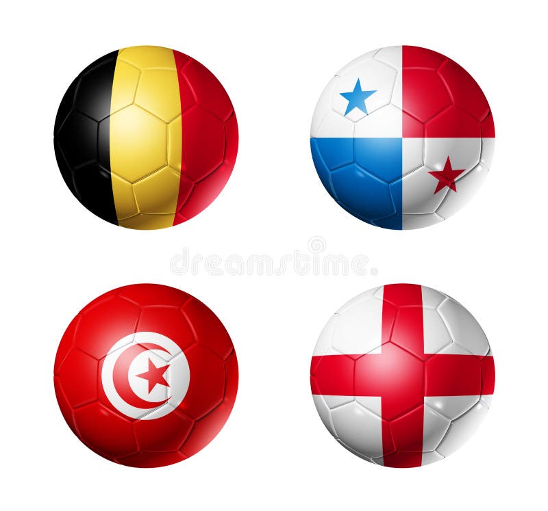 Le football de la Russie drapeaux de 2018 groupes G sur des ballons de football illustration libre de droits Le football de la Russie drapeaux de 2018 groupes G sur des ballons de football illustration libre de droits