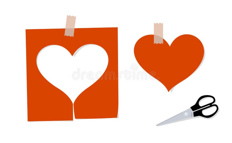 Le forbici e la siluetta di cuore hanno tagliato da carta illustrazione di stock Le forbici e la siluetta di cuore hanno tagliato da carta illustrazione di stock