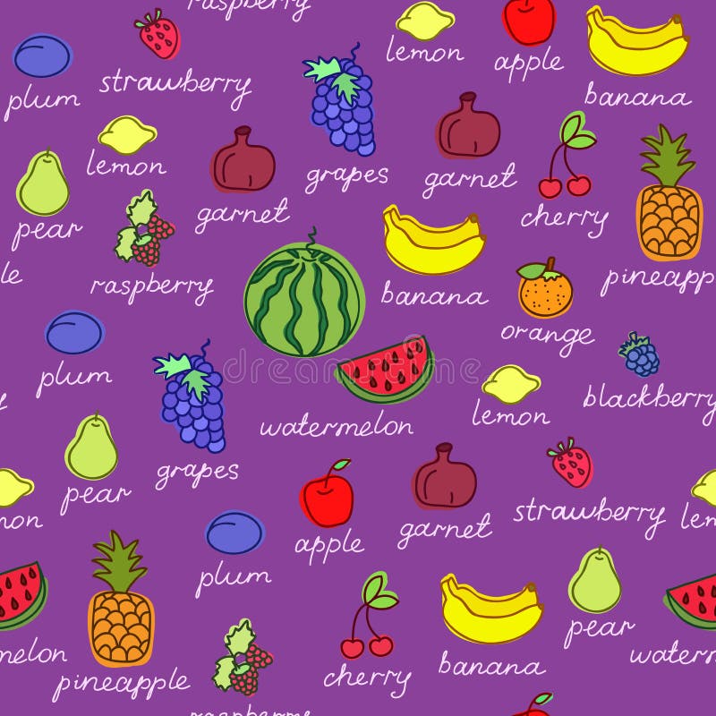 Le fruit gribouille le modèle sans couture de vecteur illustration stock Le fruit gribouille le modèle sans couture de vecteur illustration stock