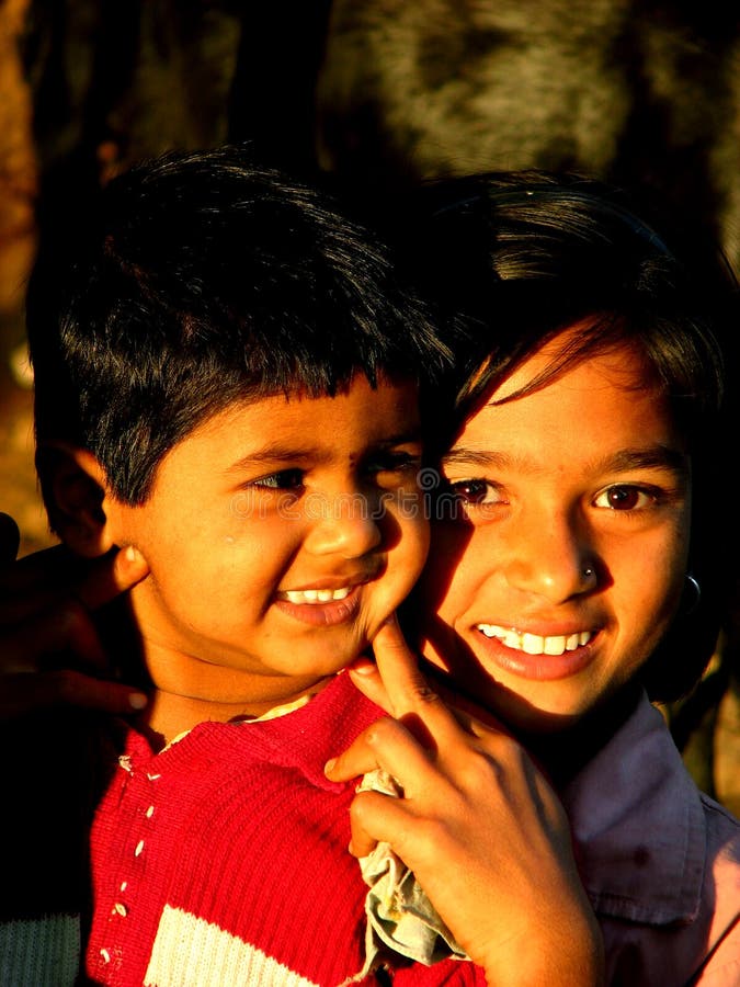 Indian village Cousins smile for the lens. Indian village Cousins smile for the lens