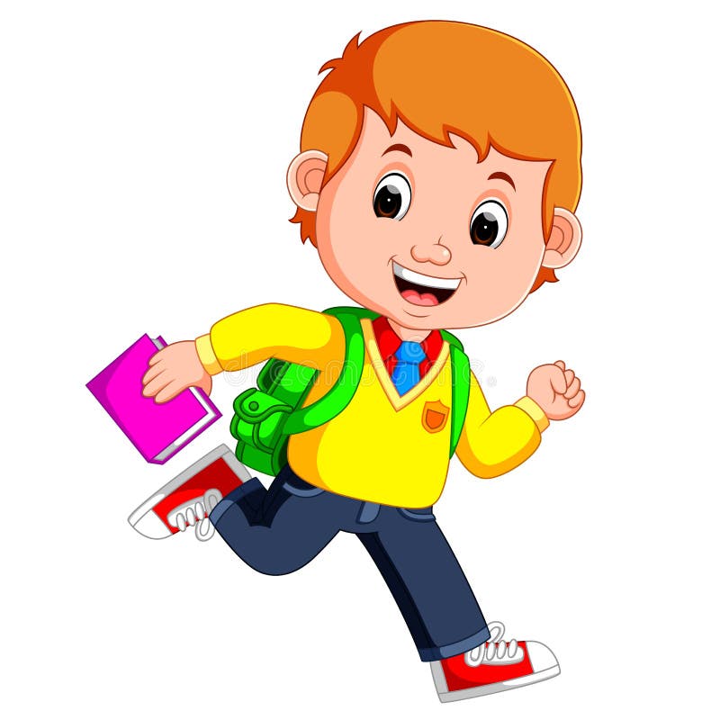 Le garçon mignon vont à la bande dessinée d'école illustration libre de droits Le garçon mignon vont à la bande dessinée d'école illustration libre de droits