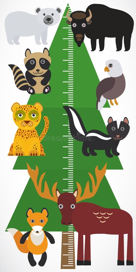 Le grand sapin vert d'arbre, des élans de mouffette de raton laveur de léopard d'aigle de bison d'ours blanc maculent sur le fond illustration de vecteur Le grand sapin vert d'arbre, des élans de mouffette de raton laveur de léopard d'aigle de bison d'ours blanc maculent sur le fond illustration de vecteur