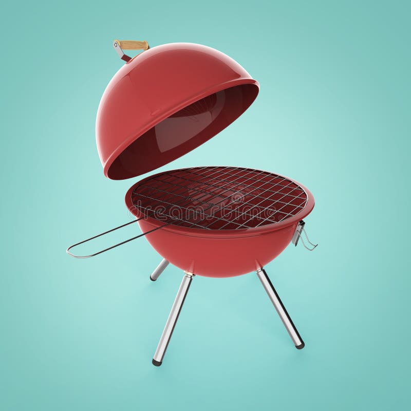 Le Gril De Charbon De Bois De Barbecue De Bouilloire Avec Le Couvercle Se  Pliant En Métal Pour Rôtir, BBQ Rendent Le Sourire D'is Illustration Stock  - Illustration du mangez, sain: 73371729