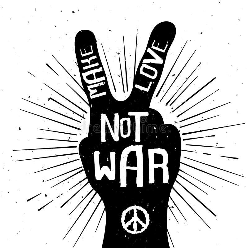 Le grunge a affligé la silhouette de signe de paix avec font la guerre d'amour pas illustration stock Le grunge a affligé la silhouette de signe de paix avec font la guerre d'amour pas illustration stock