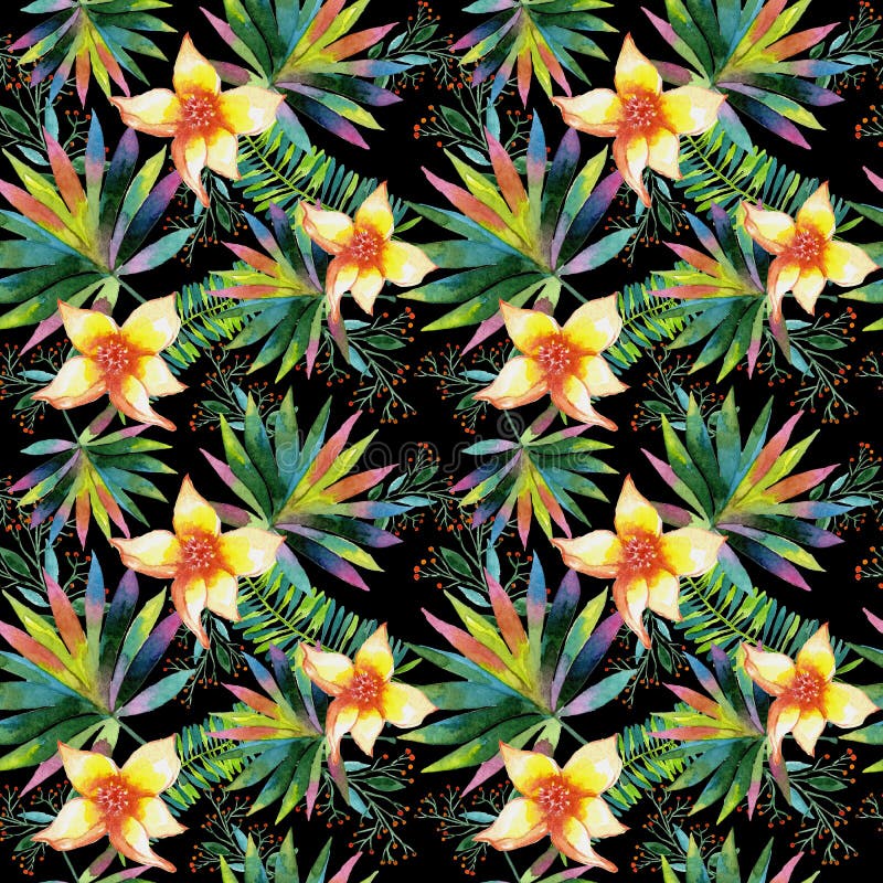 Le Hawai tropicali lasciano il modello della palma in uno stile dell'acquerello immagini stock Le Hawai tropicali lasciano il modello della palma in uno stile dell'acquerello immagini stock