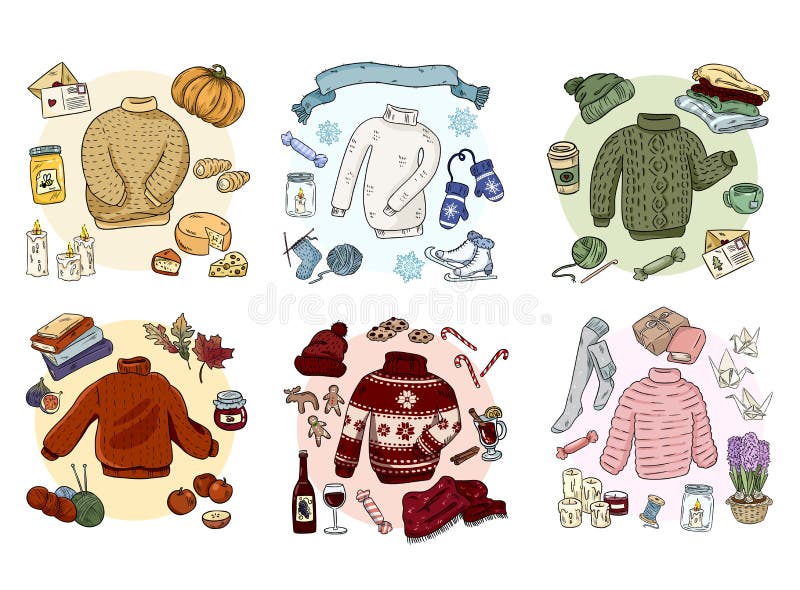 Le hygge confortable gribouille l'ensemble de collection Collants mignons illustration libre de droits Le hygge confortable gribouille l'ensemble de collection Collants mignons illustration libre de droits