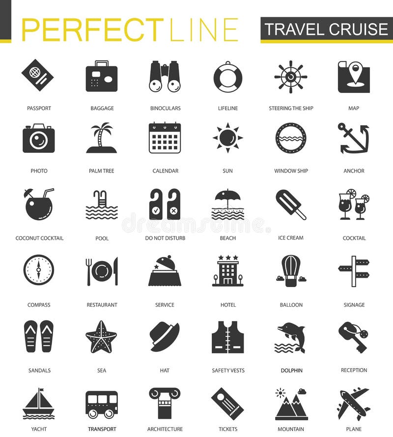 Le icone classiche nere di crociera di viaggio hanno messo per il web royalty illustrazione gratis Le icone classiche nere di crociera di viaggio hanno messo per il web royalty illustrazione gratis