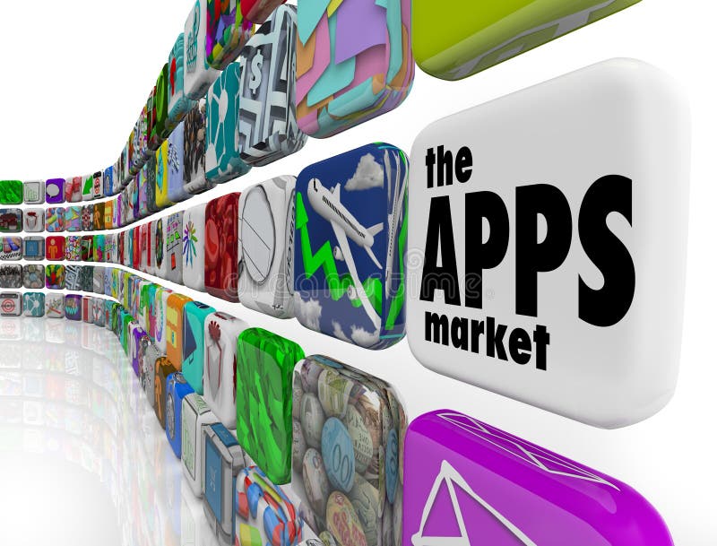 Le icone del software applicativo della parete del mercato di Apps