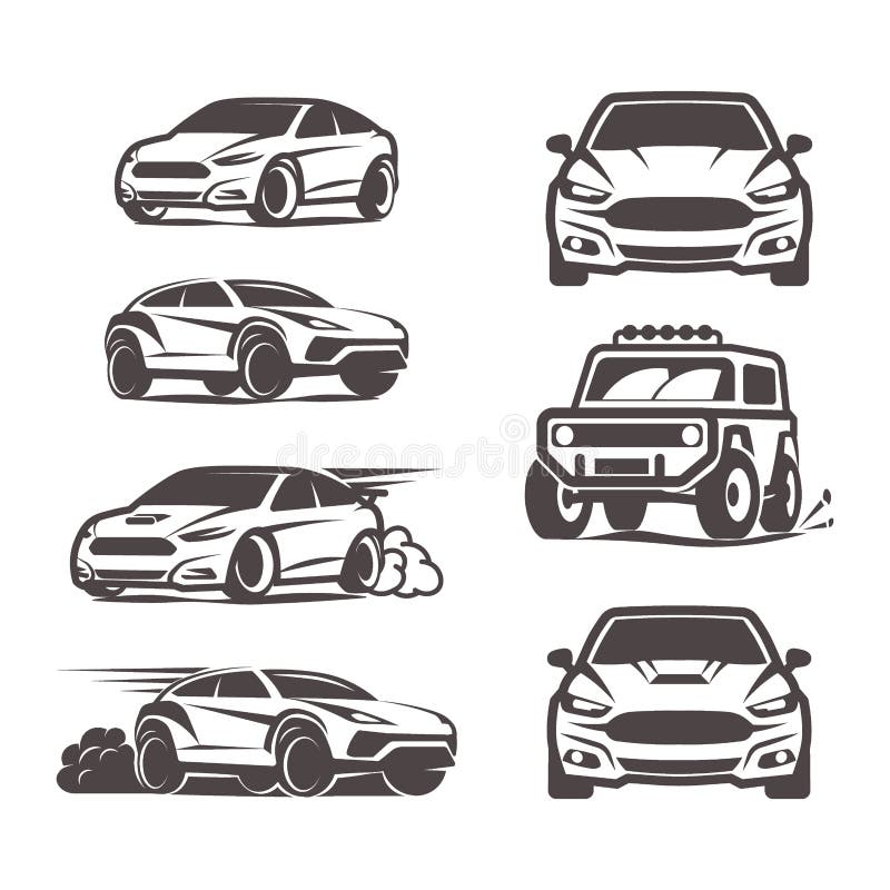 Le icone dell'automobile hanno fissato lo sport del suv 4x4 della berlina royalty illustrazione gratis Le icone dell'automobile hanno fissato lo sport del suv 4x4 della berlina royalty illustrazione gratis