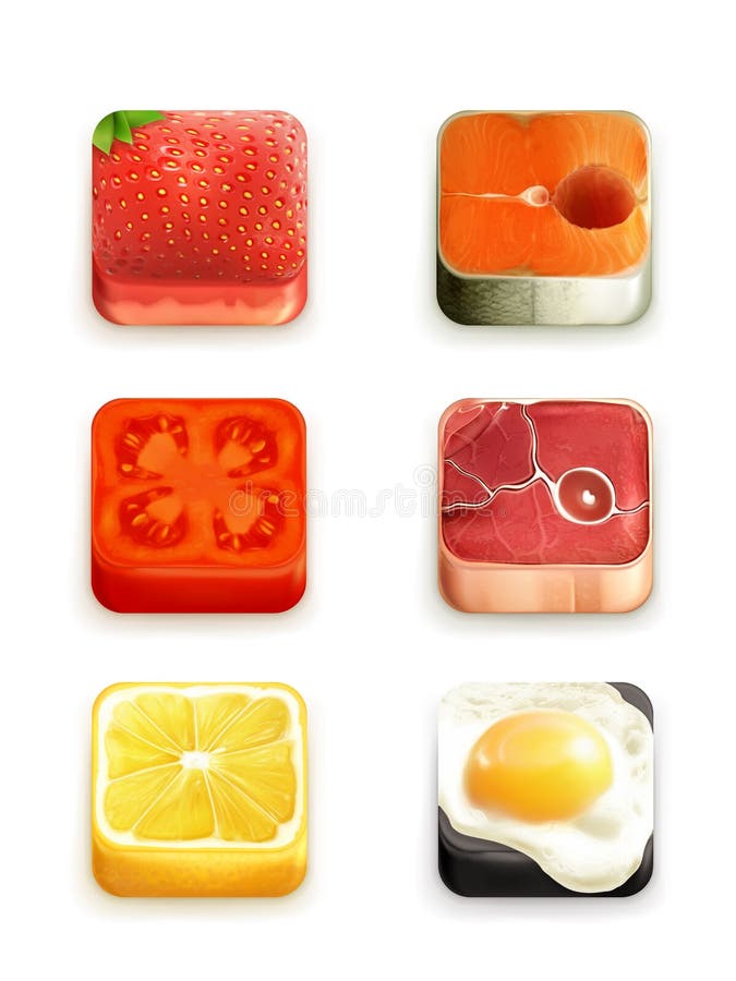 Food app icons set, computer illustration on white background. Food app icons set, computer illustration on white background