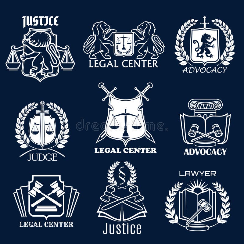 Le icone di vettore dell'avvocatura hanno messo per l'avvocato legale della giustizia