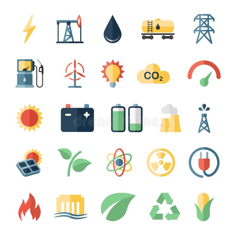 Le icone piane di potere di energia hanno messo del vento dei pannelli solari royalty illustrazione gratis Le icone piane di potere di energia hanno messo del vento dei pannelli solari royalty illustrazione gratis