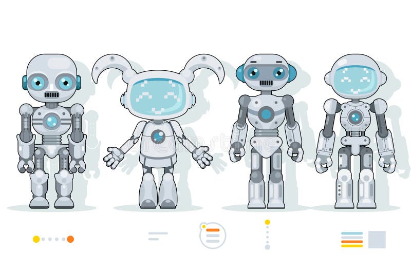 Le icone piane di progettazione di androide del robot dei caratteri di intelligenza artificiale dell'interfaccia futuristica di i illustrazione vettoriale
