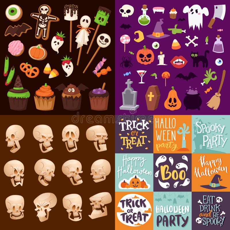 Le icone terrificanti di simboli di notte di Halloween vector l'illustrazione della raccolta