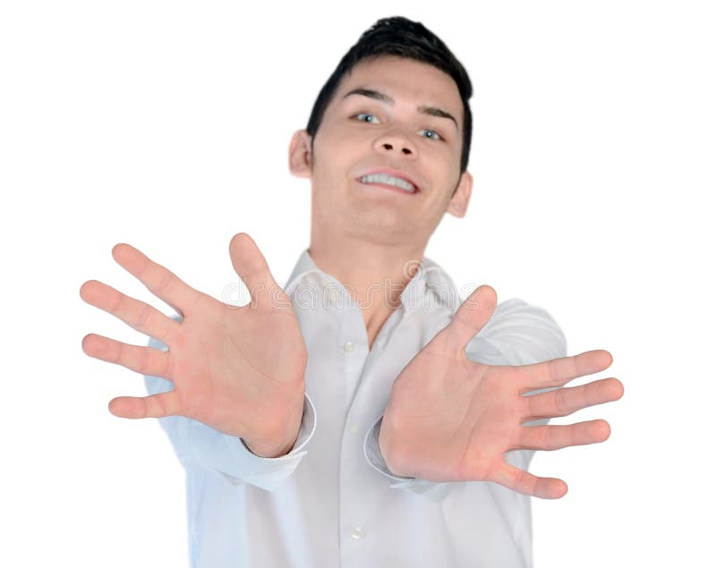 Le jeune homme donnent quelque chose photo stock Le jeune homme donnent quelque chose photo stock