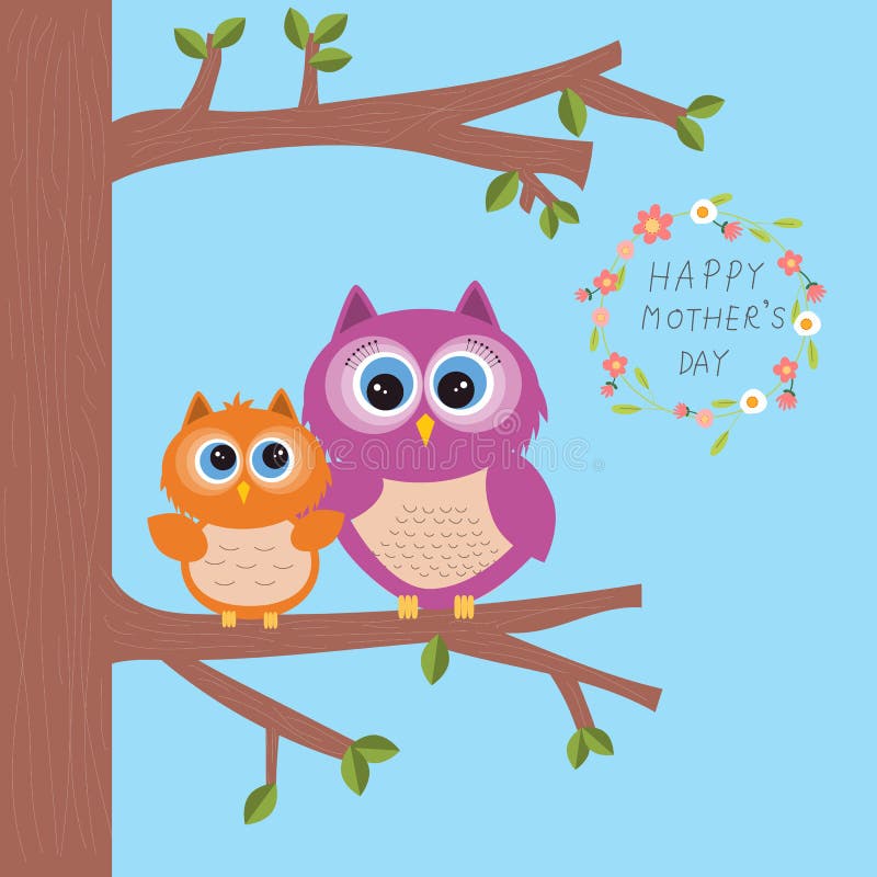Le jour de mère heureux avec la belle étreinte de hibou leurs enfants ou bébé dessus illustration de vecteur Le jour de mère heureux avec la belle étreinte de hibou leurs enfants ou bébé dessus illustration de vecteur