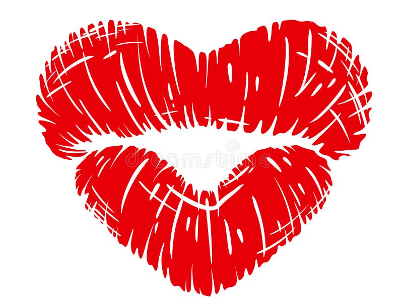 Stampa rossa delle labbra nella forma del cuore