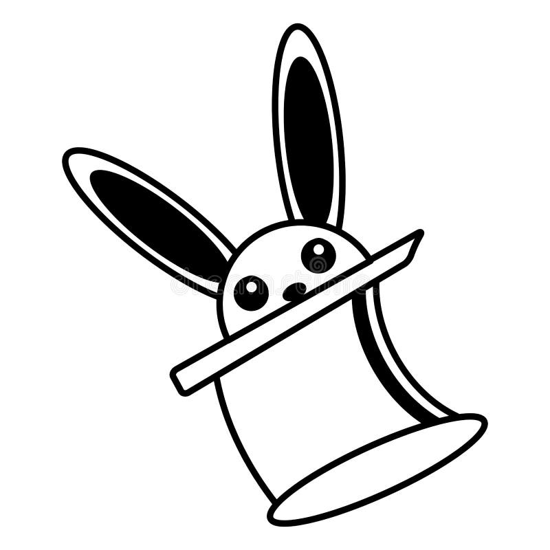 lapin dans un chapeau, illustration de contour de tour de magie