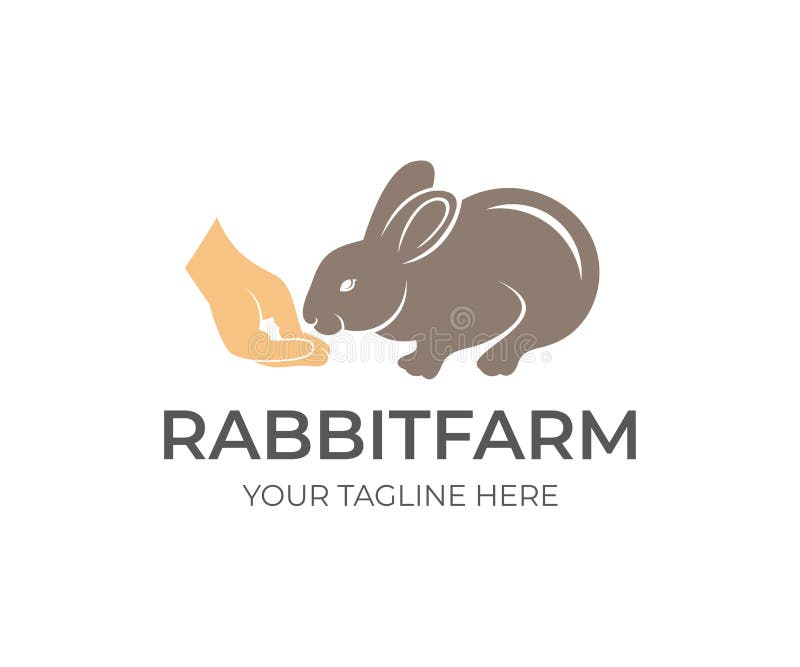 Le lapin mange de la nourriture avec le ` s, conception de personne de main de logo Ferme de lapin, agriculture, cultivant et agr illustration stock Le lapin mange de la nourriture avec le ` s, conception de personne de main de logo Ferme de lapin, agriculture, cultivant et agr illustration stock