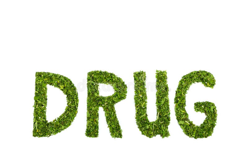 Le lettere della DROGA di parola fatte di canapa verde va fotografie stock libere da diritti Le lettere della DROGA di parola fatte di canapa verde va fotografie stock libere da diritti