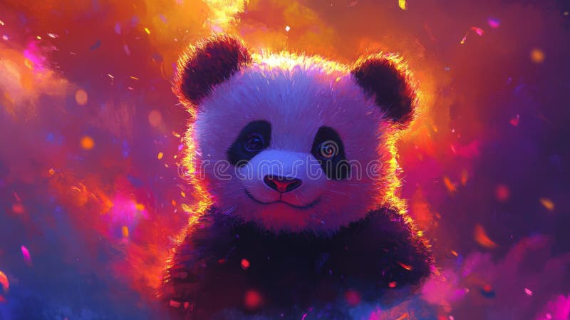 Le livre pour enfants comprend un panda couché sur un fond vibrant créé à l'aide de l'art numérique image stock