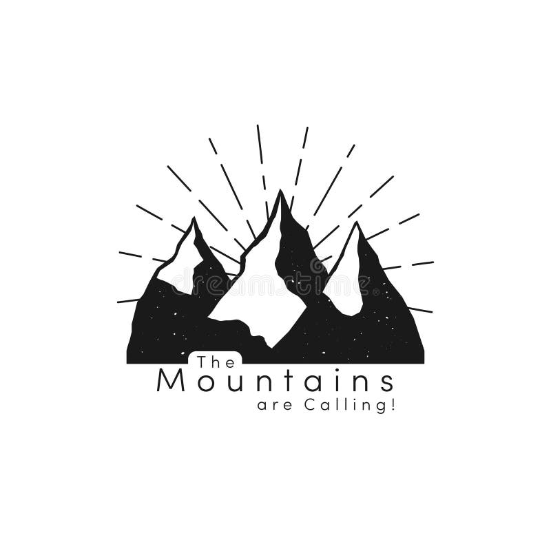Le logo de montagne avec les dessus de glace de neige et le rétro soleil rayonne dans le style de hippie Crêtes de montagne, conc illustration libre de droits Le logo de montagne avec les dessus de glace de neige et le rétro soleil rayonne dans le style de hippie Crêtes de montagne, conc illustration libre de droits
