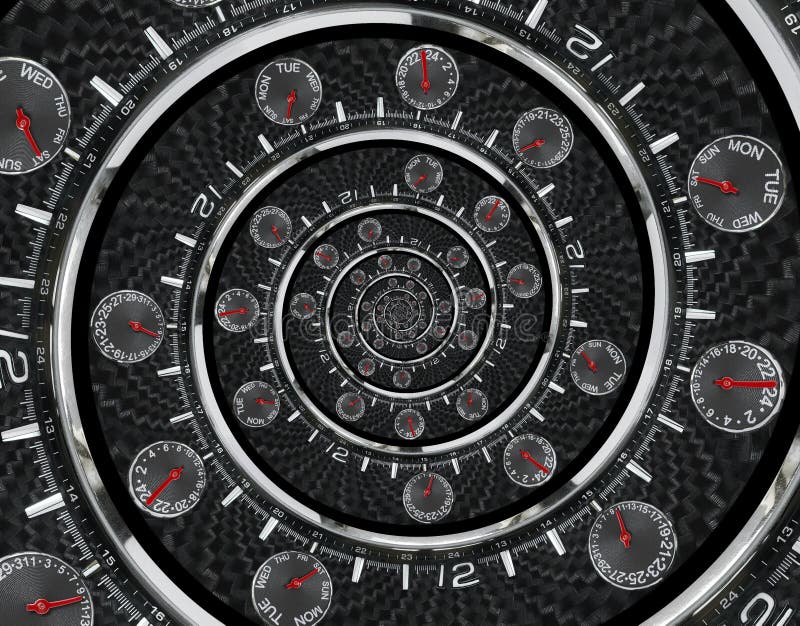 Le mani di orologio rosse nere d'argento moderne dell'orologio di orologio di modo hanno torto alla spirale surreale di tempo Abs