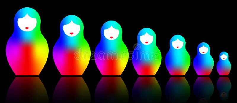 Le matryoshka russe de poupées d'emboîtement, a placé le symbole coloré d'icône de la Russie, icônes colorées spectrales de style illustration de vecteur Le matryoshka russe de poupées d'emboîtement, a placé le symbole coloré d'icône de la Russie, icônes colorées spectrales de style illustration de vecteur