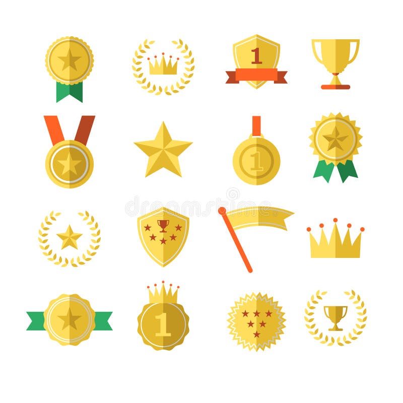 Le medaglie della cima del vincitore del campione di successo di numero uno della corona della stella del distintivo del trofeo d illustrazione di stock Le medaglie della cima del vincitore del campione di successo di numero uno della corona della stella del distintivo del trofeo d illustrazione di stock