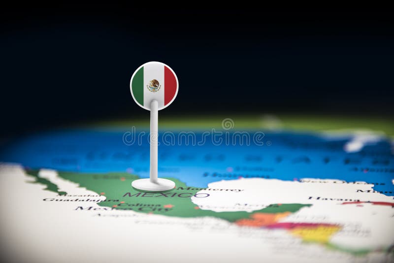 Le Mexique a identifié par un drapeau sur la carte photo libre de droits Le Mexique a identifié par un drapeau sur la carte photo libre de droits