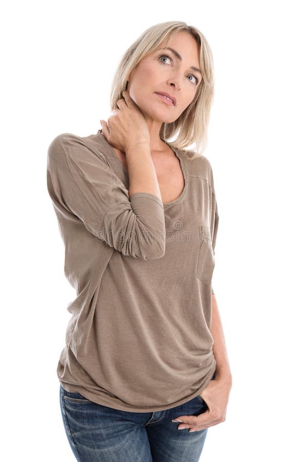 Le milieu d'isolement réfléchi et triste a vieilli la femme au-dessus du backgro blanc photo libre de droits Le milieu d'isolement réfléchi et triste a vieilli la femme au-dessus du backgro blanc photo libre de droits