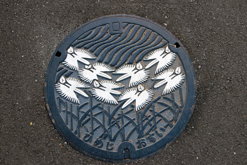 Le modèle de nature de beauté de la couverture de trou d'homme de Japan’s sur le trottoir photos libres de droits Le modèle de nature de beauté de la couverture de trou d'homme de Japan’s sur le trottoir photos libres de droits